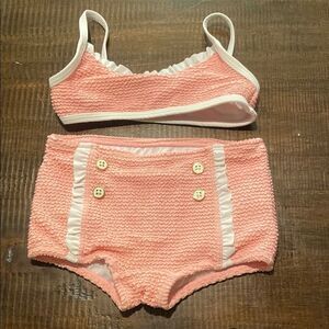 Janie & Jack Pink and White Textured Bikini Set 18-24 months